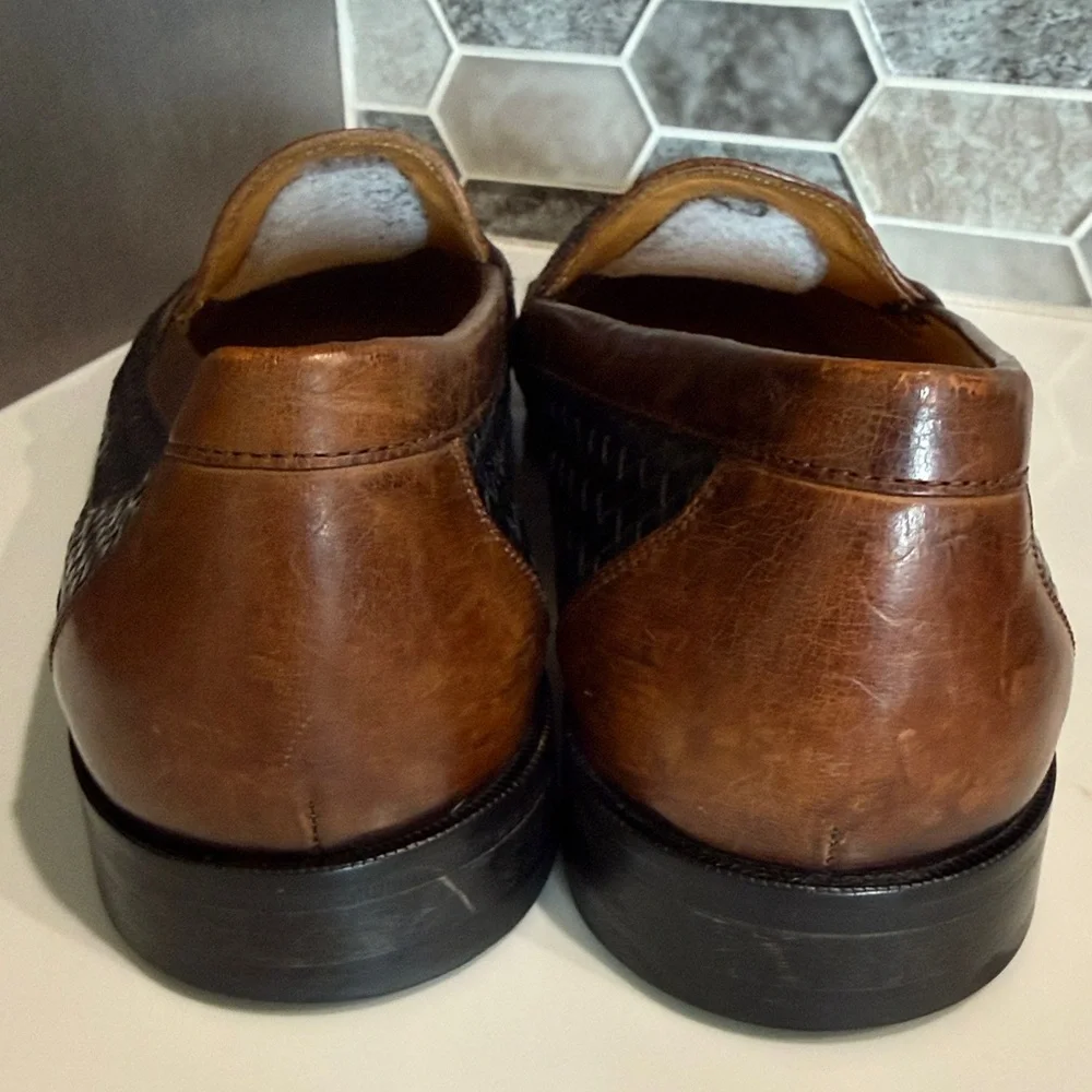 Johnston & Murphy Two Tone Woven Leather Dress Penny Loafers - size 11